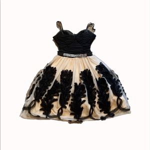 City Triangles black and cream ruched mini dress